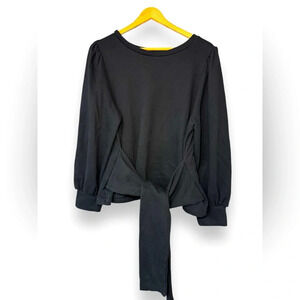 Lea & Viola Puff Sleeve Belted Black Sweatshirt | Women's Size L